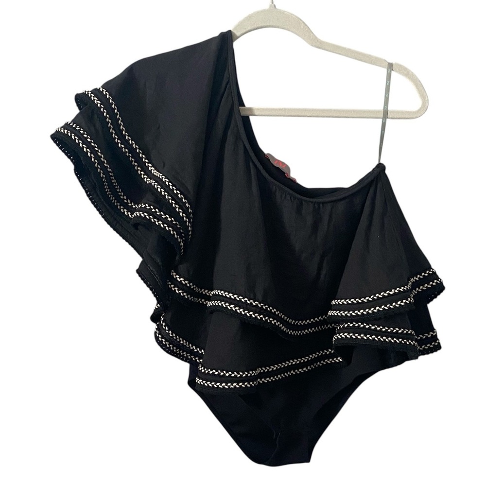 TM Rio‎ de Janeiro Black One Shoulder Tiered Ruffle Bodice Boho Bodysuit Size 0